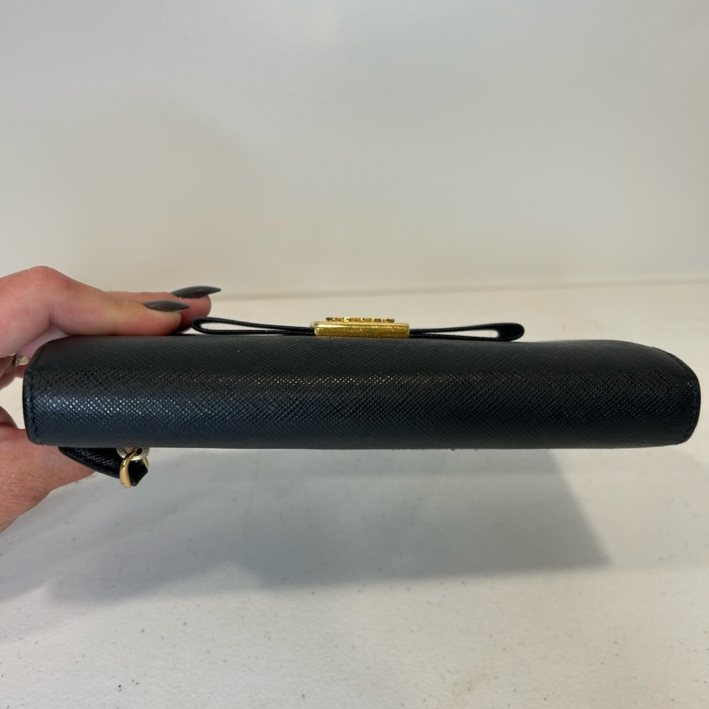 Prada Long Wallet Bi fold Black Leather with ribbon. - Picture 7 of 9